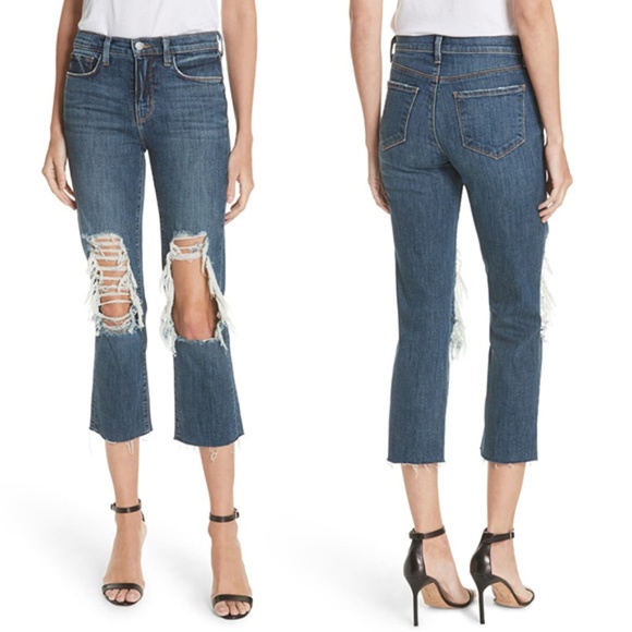 L'AGENCE Denim - L'AGENCE Jordan Crop Straight Distressed Jeans 32